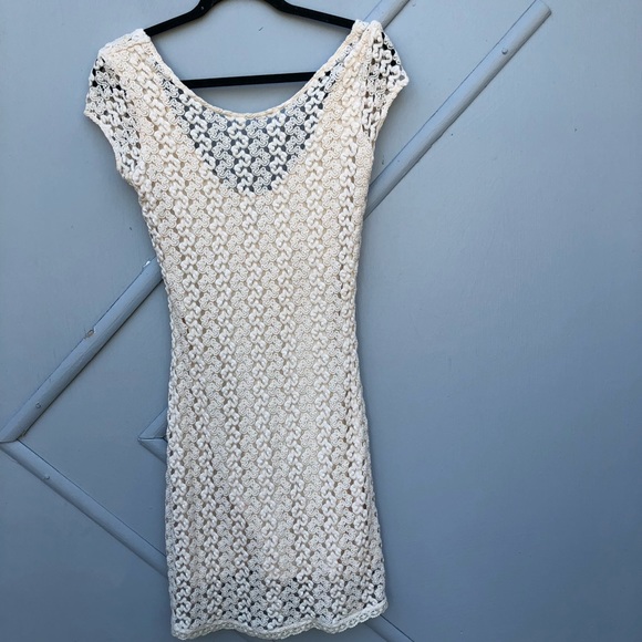 Free People Crochet cream body con dress small - Picture 2 of 7